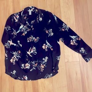 Navy floral button up